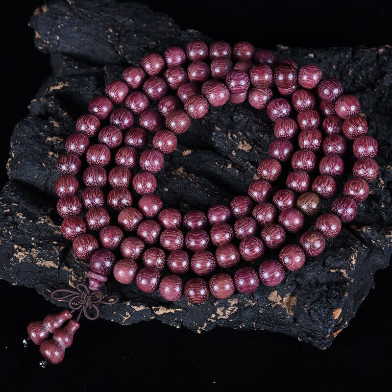 Buddha Stones Mala de 108 perles en calebasse Peltogyne naturelle - image 2