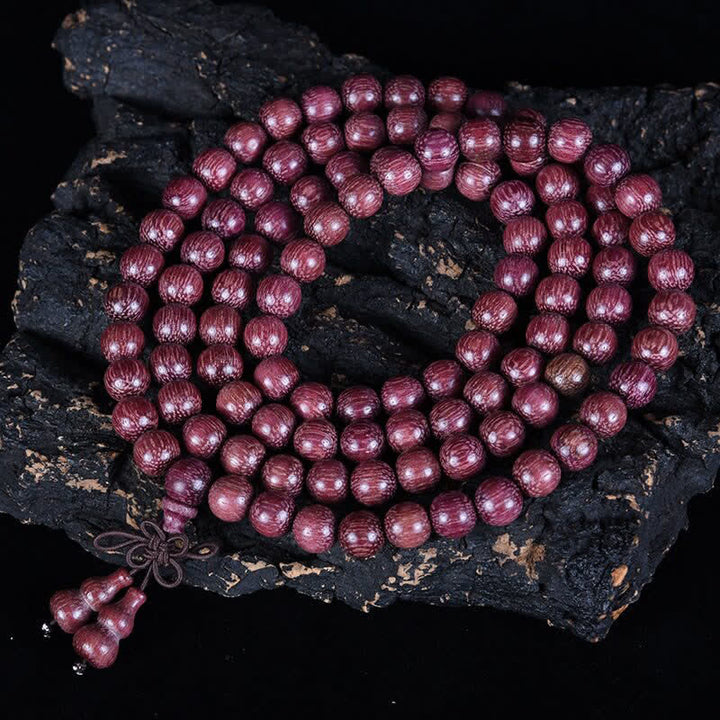Buddha Stones Mala de 108 perles en calebasse Peltogyne naturelle - image 2
