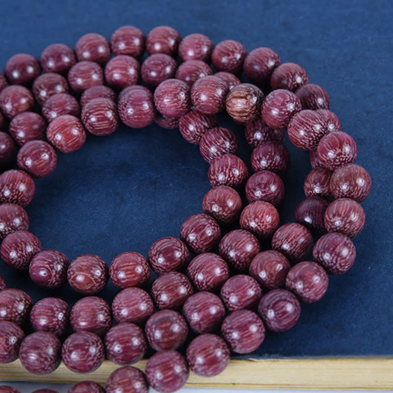 Buddha Stones Mala de 108 perles en calebasse Peltogyne naturelle - image 18