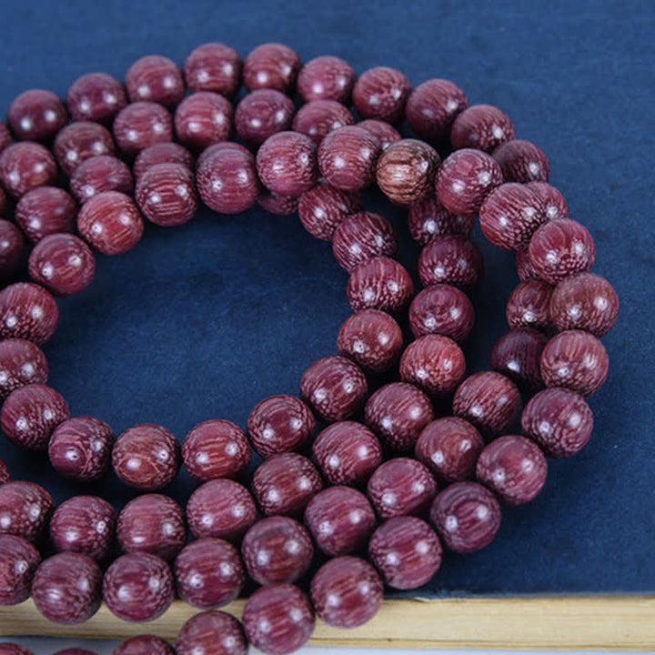 Buddha Stones Mala de 108 perles en calebasse Peltogyne naturelle - image 18