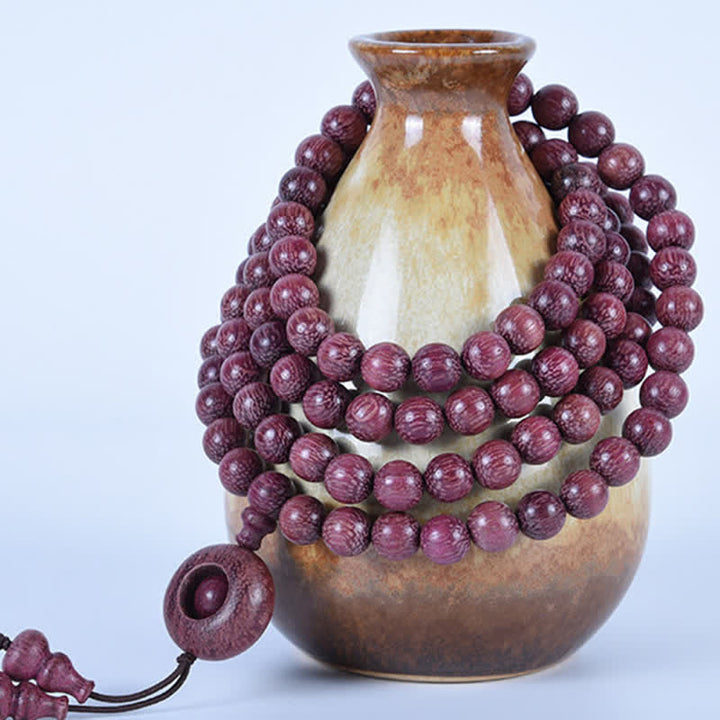 Buddha Stones Mala de 108 perles en calebasse Peltogyne naturelle - image 16