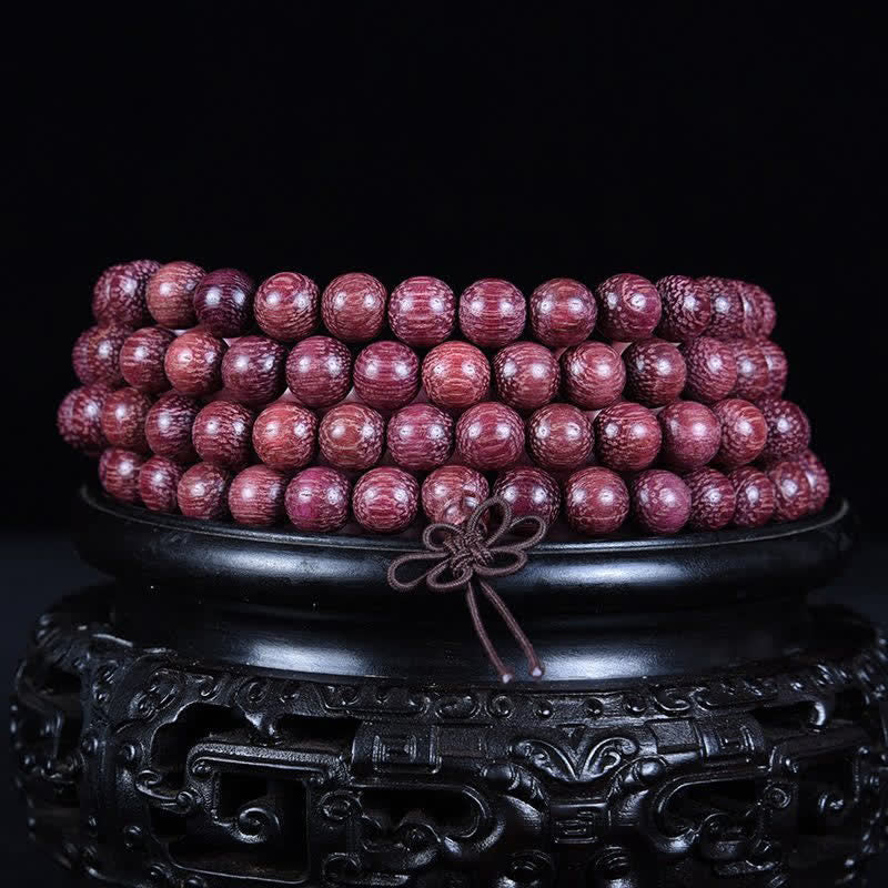 Buddha Stones Mala de 108 perles en calebasse Peltogyne naturelle - image 7