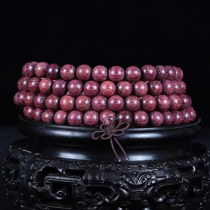 Buddha Stones Mala de 108 perles en calebasse Peltogyne naturelle - image 7