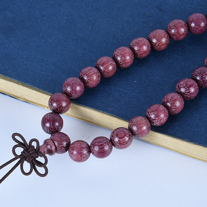 Buddha Stones Mala de 108 perles en calebasse Peltogyne naturelle - image 11