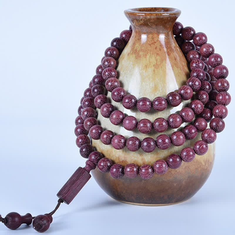 Buddha Stones Mala de 108 perles en calebasse Peltogyne naturelle - image 13
