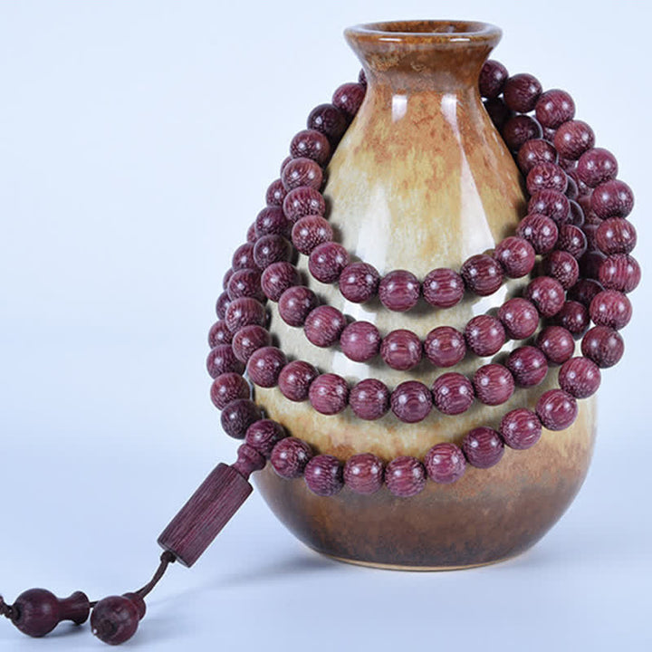 Buddha Stones Mala de 108 perles en calebasse Peltogyne naturelle - image 13