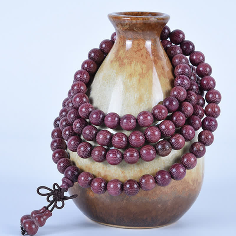 Buddha Stones Mala de 108 perles en calebasse Peltogyne naturelle - image 1