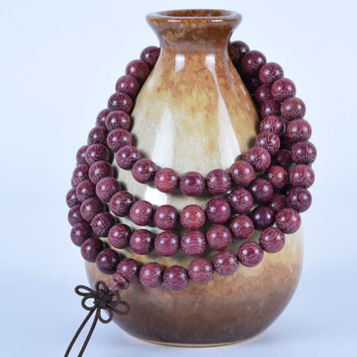 Buddha Stones Mala de 108 perles en calebasse Peltogyne naturelle - image 6