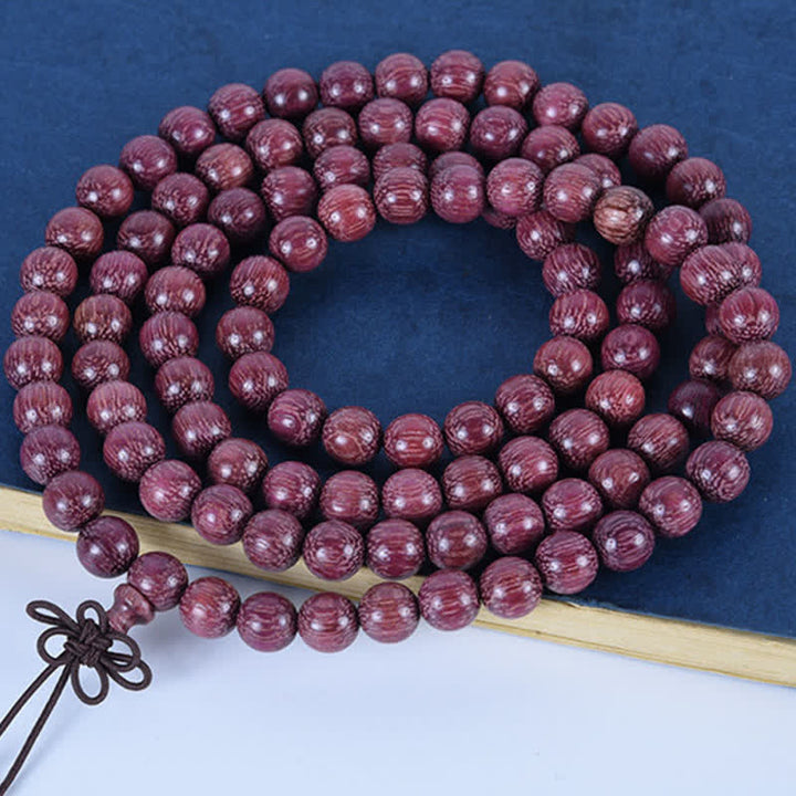 Buddha Stones Mala de 108 perles en calebasse Peltogyne naturelle - image 8