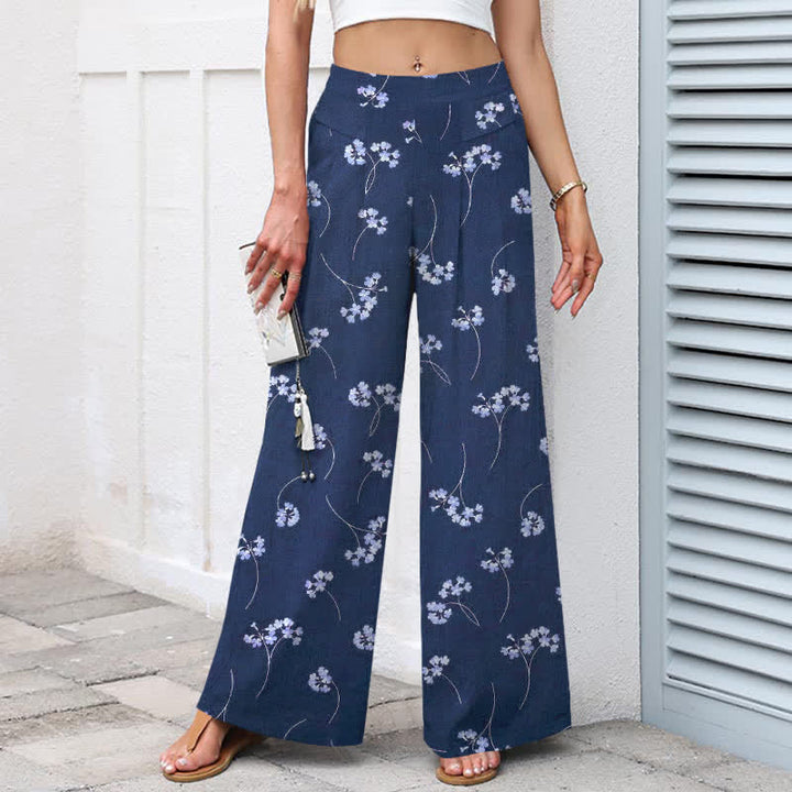 Buddha Stones Pantalon large à taille élastique et poches pour femme, en coton et lin, motif bouquet de fleurs - image 7