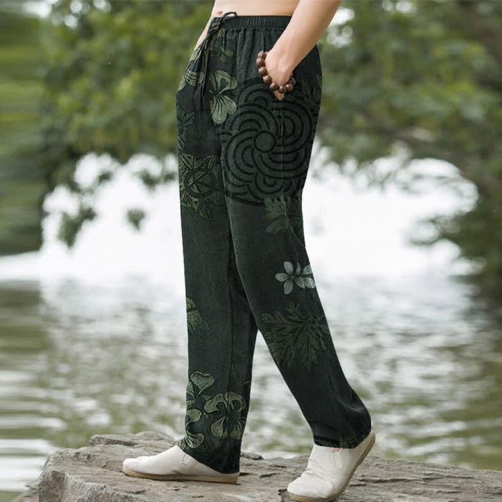 Buddha Stones Pantalon fuselé pour homme en coton à motif floral vintage avec poches - image 5
