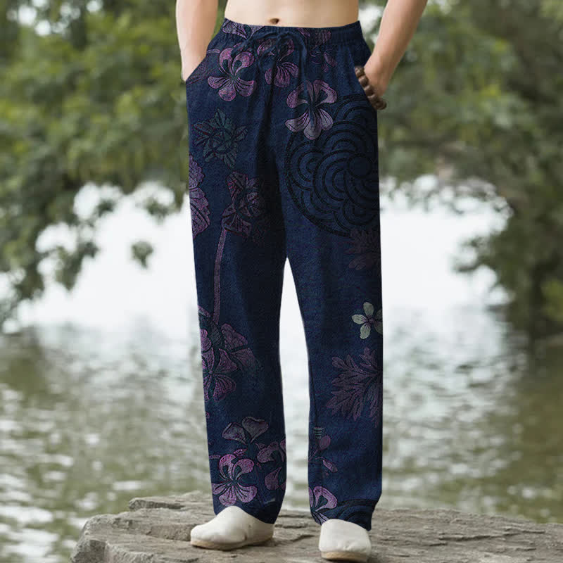 Buddha Stones Pantalon fuselé pour homme en coton à motif floral vintage avec poches - Marine - US/UK/AU50，EU60 (5XL) - image 6
