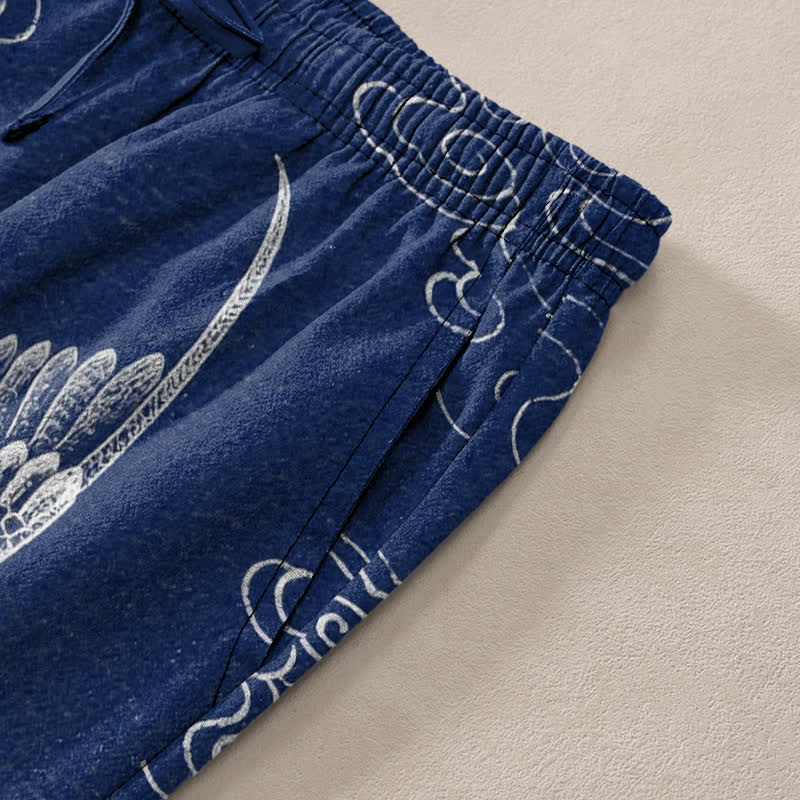 Buddha Stones Pantalon fuselé pour homme en coton à motif de grues blanches et de nuages ​​porte-bonheur, avec poches - image 2