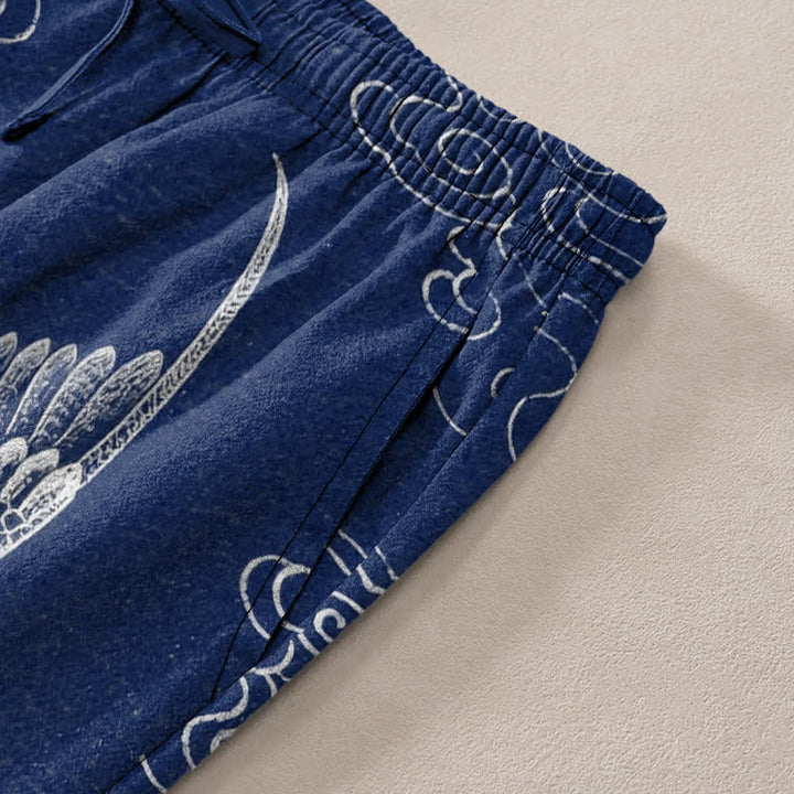 Buddha Stones Pantalon fuselé pour homme en coton à motif de grues blanches et de nuages ​​porte-bonheur, avec poches - image 2