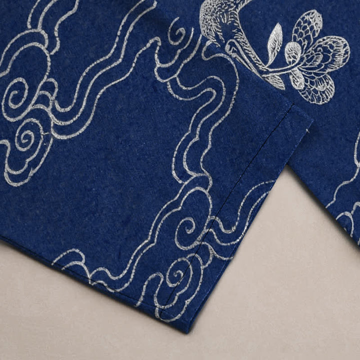 Buddha Stones Pantalon fuselé pour homme en coton à motif de grues blanches et de nuages ​​porte-bonheur, avec poches - image 3