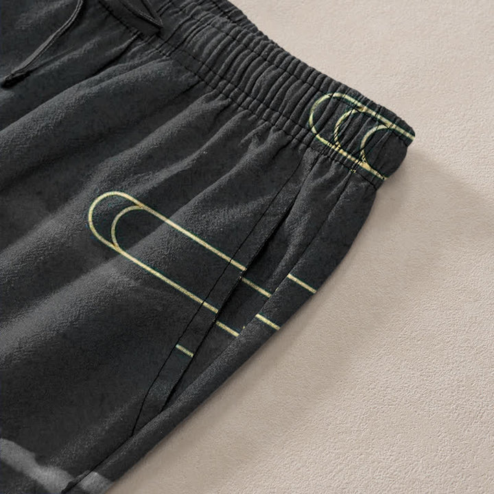 Buddha Stones Pantalon fuselé pour homme en coton blanc à motif de vagues et grues, avec poches - image 2