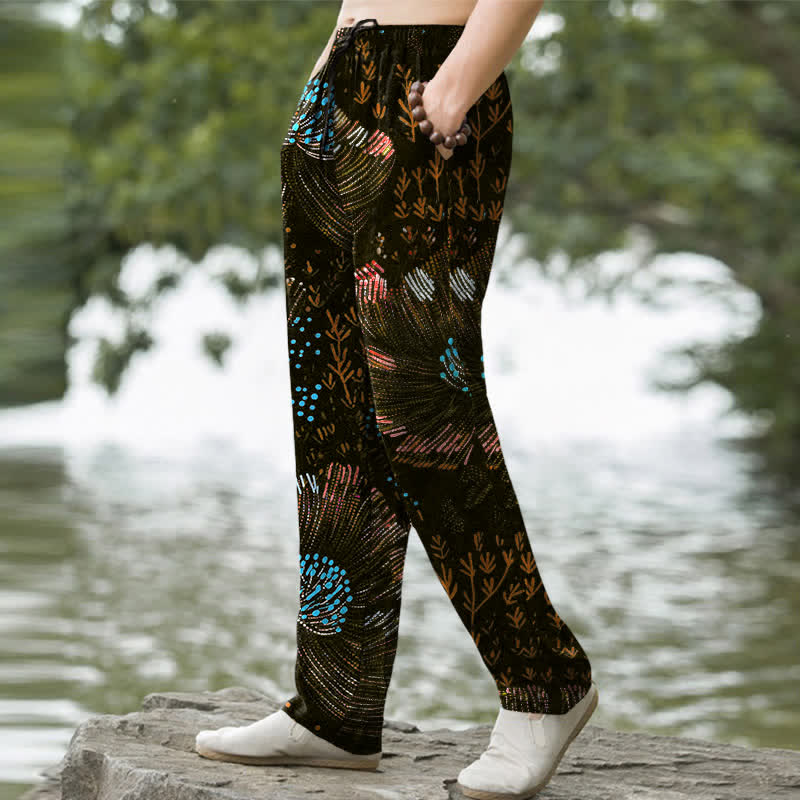 Buddha Stones Pantalon fuselé pour homme en coton à motif floral, avec poches - image 5