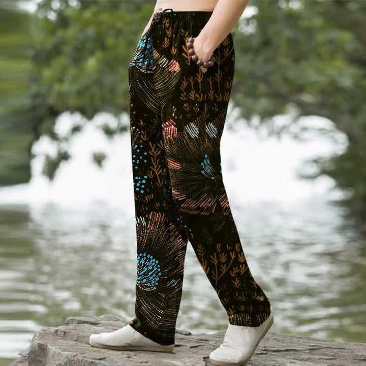 Buddha Stones Pantalon fuselé pour homme en coton à motif floral, avec poches - image 5