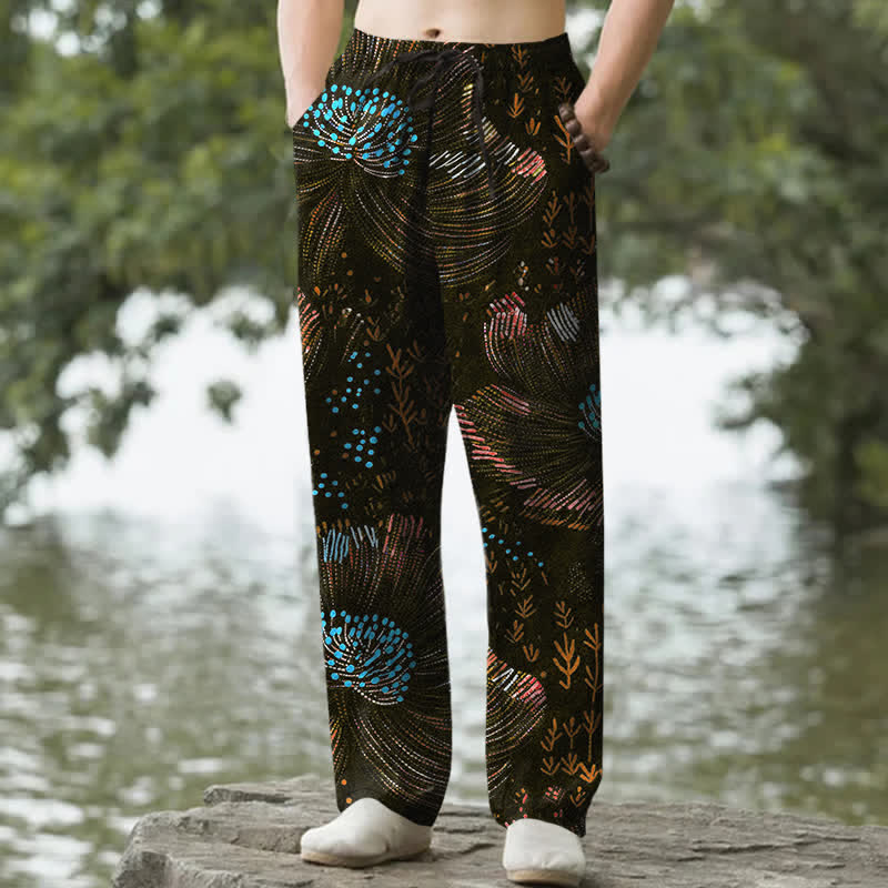 Buddha Stones Pantalon fuselé pour homme en coton à motif floral, avec poches - Noir - US/UK/AU50，EU60 (5XL) - image 4