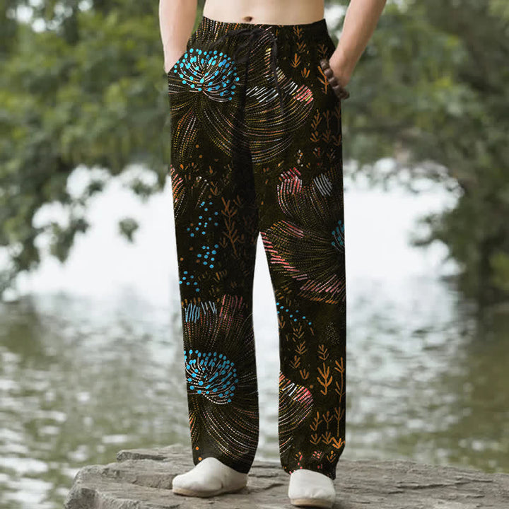 Buddha Stones Pantalon fuselé pour homme en coton à motif floral, avec poches - Noir - US/UK/AU50，EU60 (5XL) - image 4