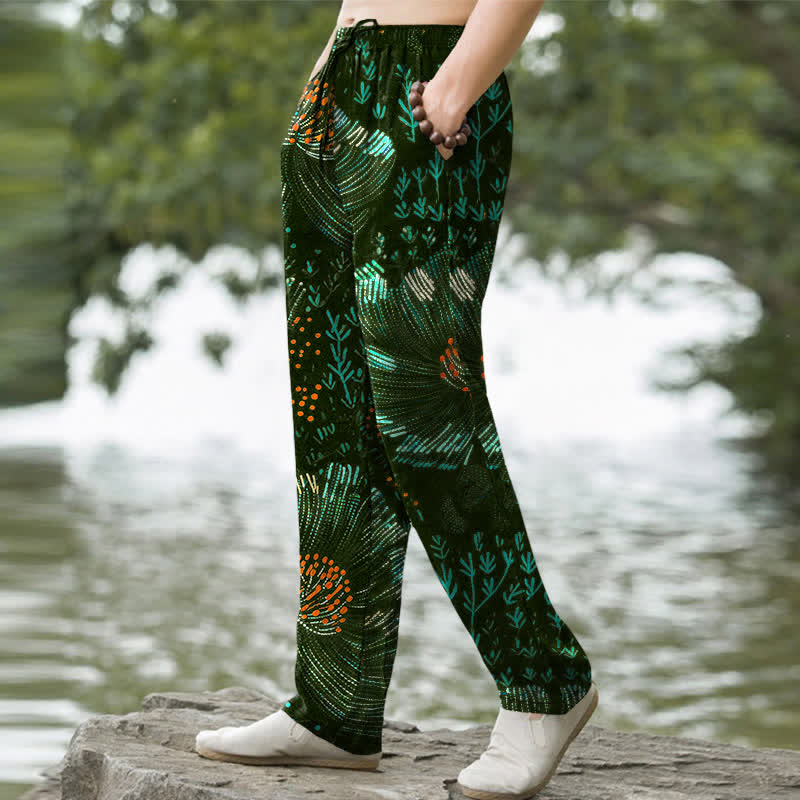 Buddha Stones Pantalon fuselé pour homme en coton à motif floral, avec poches - image 7