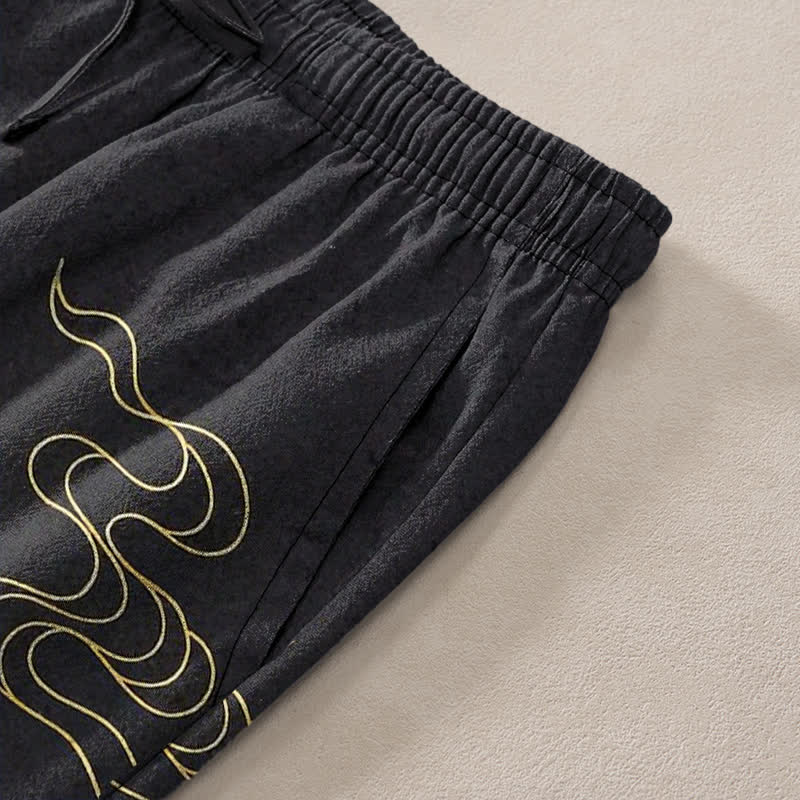 Buddha Stones Pantalon fuselé pour homme en coton à motif de grues, nuages ​​et vagues océaniques, avec poches - image 2