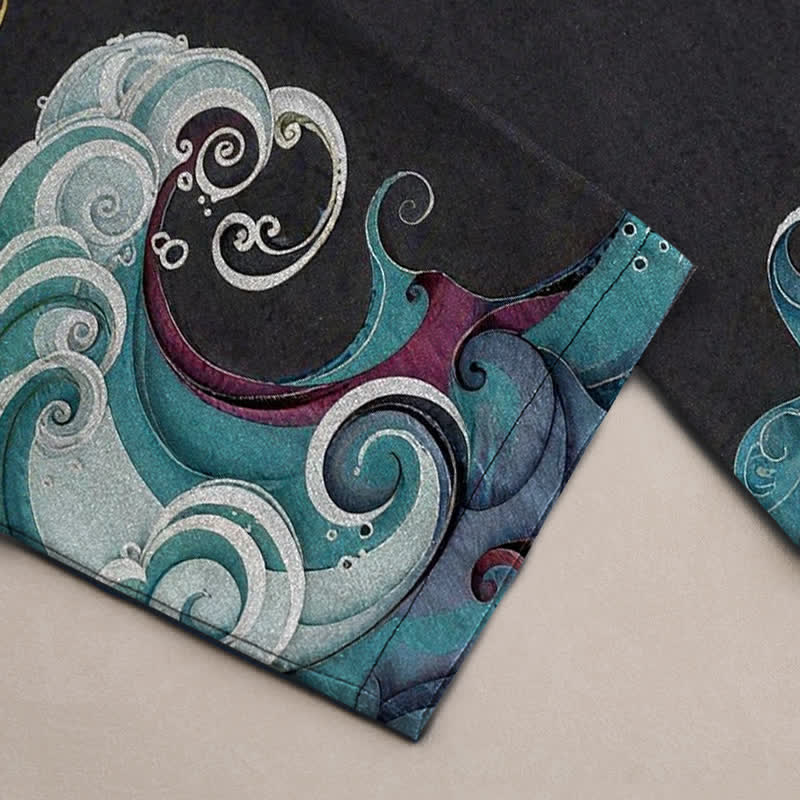 Buddha Stones Pantalon fuselé pour homme en coton à motif de grues, nuages ​​et vagues océaniques, avec poches - image 3