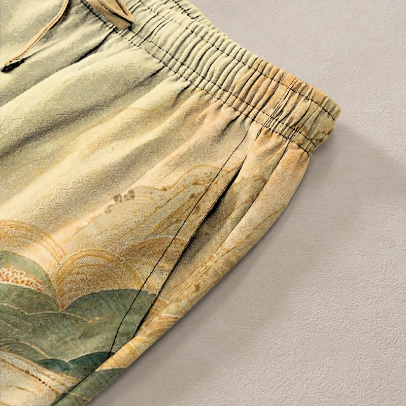 Buddha Stones Pantalon fuselé pour homme en coton à motif floral montagne et rivière, avec poches - image 2