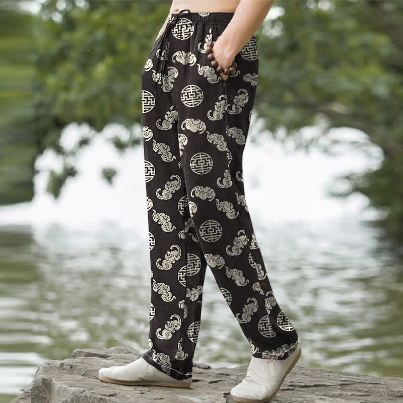 Buddha Stones Pantalon fuselé pour homme avec poches, motif nuage rond en coton Longevity - image 1