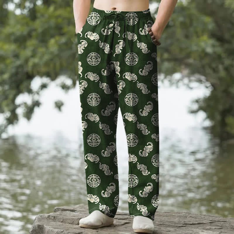 Buddha Stones Pantalon fuselé pour homme avec poches, motif nuage rond en coton Longevity - Vert forêt - US/UK/AU50，EU60 (5XL) - image 4