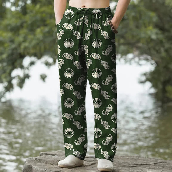 Buddha Stones Pantalon fuselé pour homme avec poches, motif nuage rond en coton Longevity - Vert forêt - US/UK/AU50，EU60 (5XL) - image 4