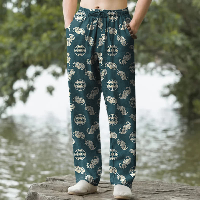 Buddha Stones Pantalon fuselé pour homme avec poches, motif nuage rond en coton Longevity - Sarcelle - US/UK/AU50，EU60 (5XL) - image 6