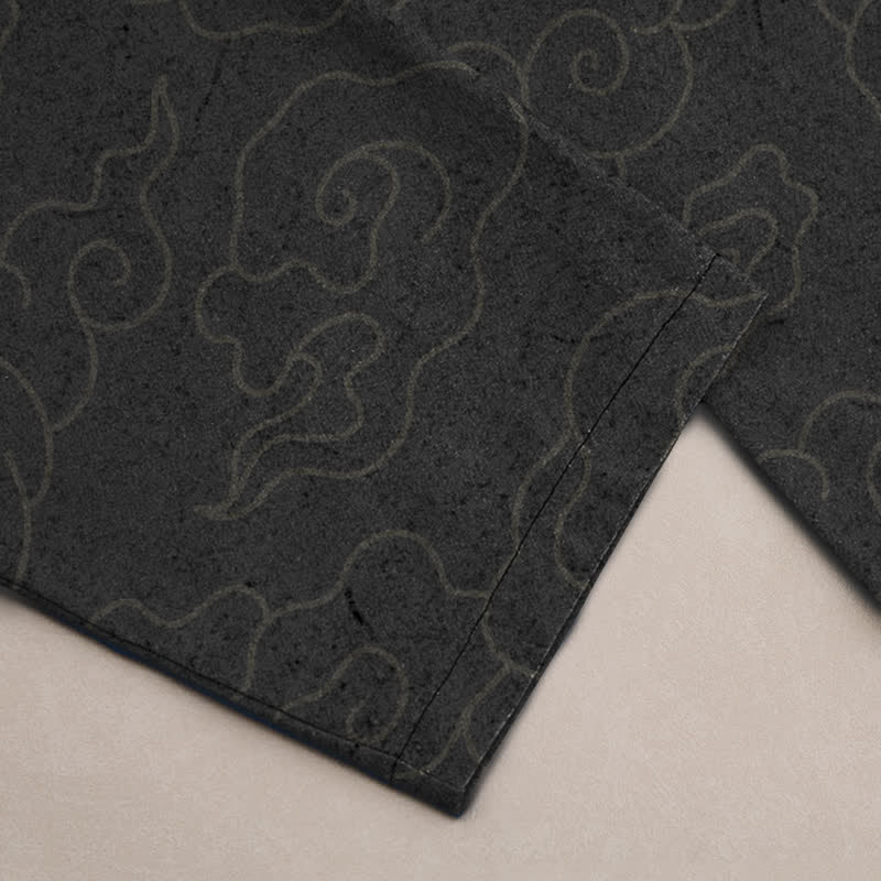 Buddha Stones Pantalon fuselé pour homme en coton, motif grue blanche, nuages ​​de bon augure et pavillon de lotus, avec poches - image 3