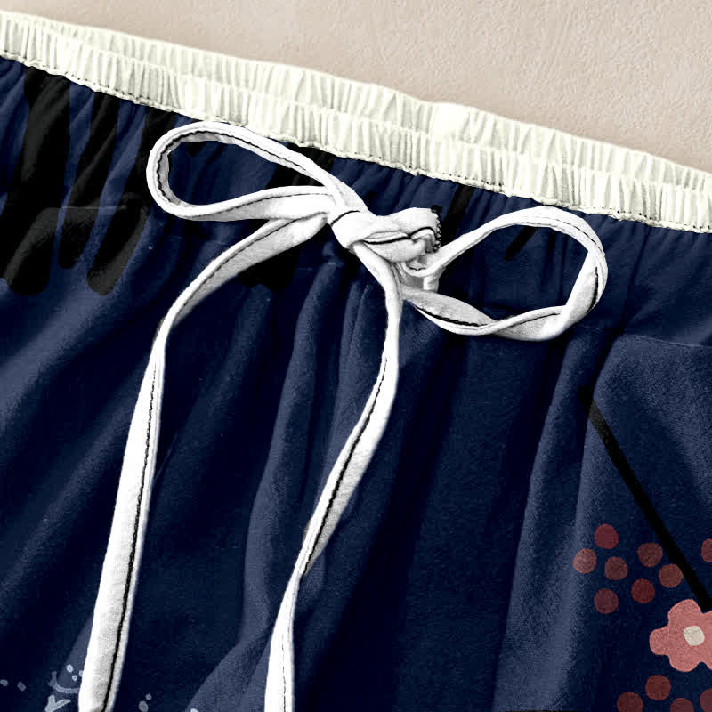Buddha Stones Pantalon pour femme en pur coton, à taille élastique et poches, orné d'un motif de grues gracieuses et d'arbres blancs. - image 1