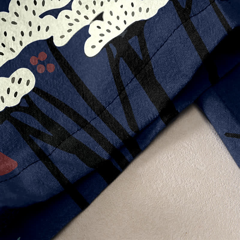 Buddha Stones Pantalon pour femme en pur coton, à taille élastique et poches, orné d'un motif de grues gracieuses et d'arbres blancs. - image 2