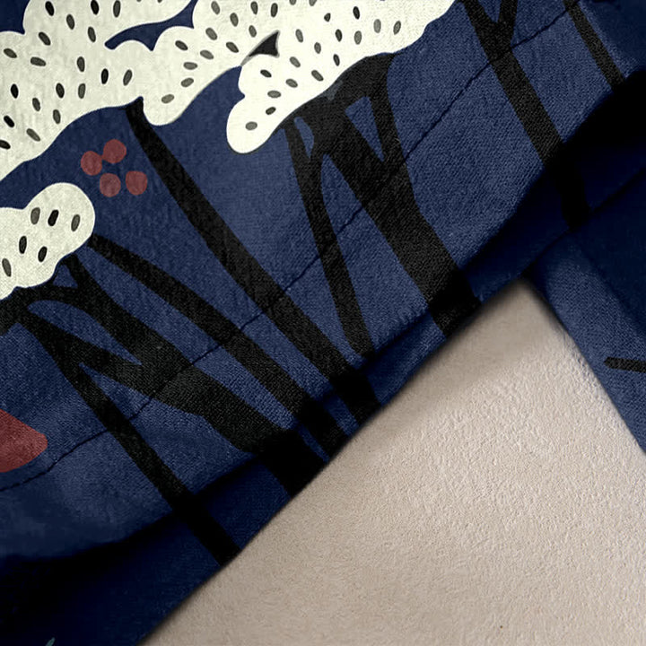 Buddha Stones Pantalon pour femme en pur coton, à taille élastique et poches, orné d'un motif de grues gracieuses et d'arbres blancs. - image 2
