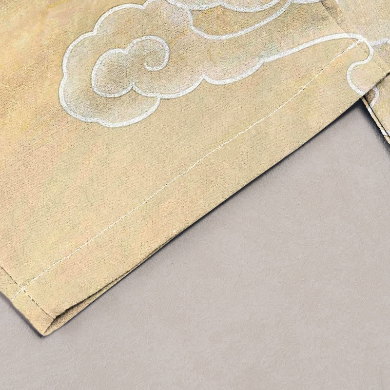Buddha Stones Pantalon pour femme en pur coton avec taille élastique et poches, motif nuages ​​et oiseaux en vol - image 1