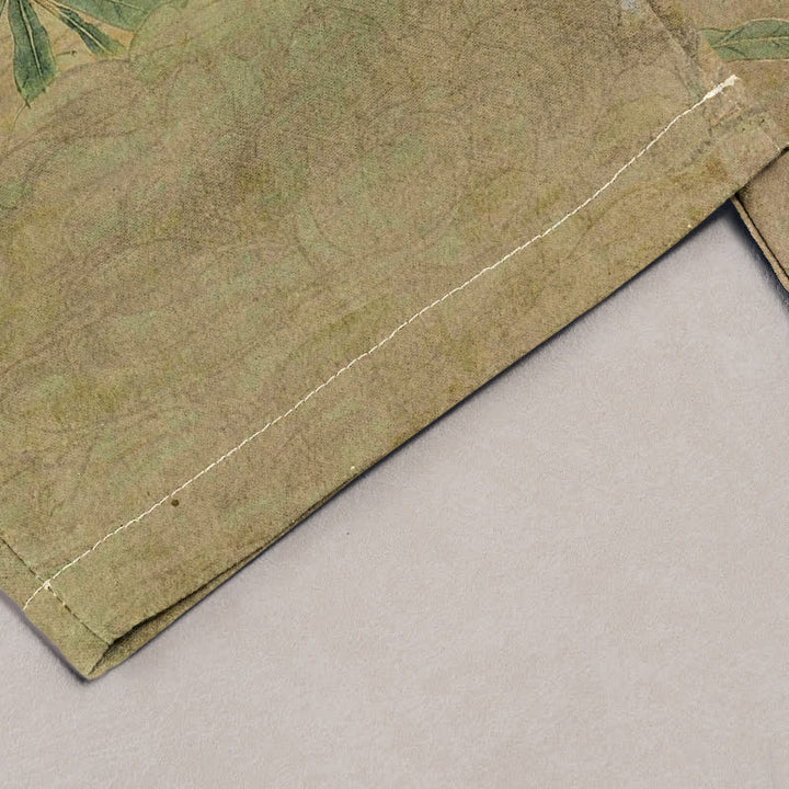 Buddha Stones Pantalon pour femme en pur coton blanc à motif floral et feuilles, taille élastique et poches - image 1