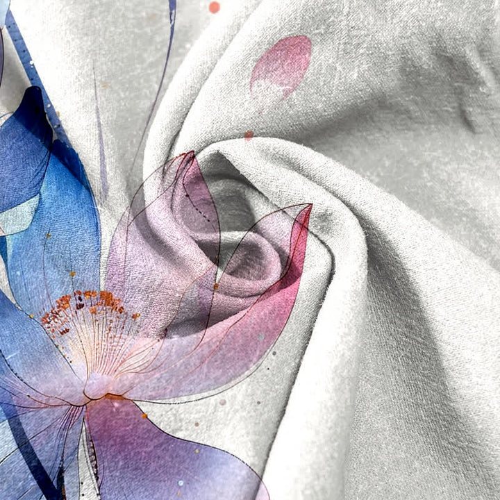 Buddha Stones Pantalon pour femme en pur coton à motif lotus aquarelle, taille élastique et poches - image 2