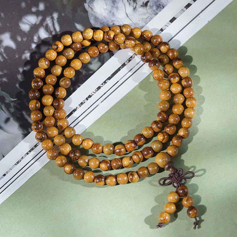 Buddha Stones Mala de 108 perles en marbre et bois naturel Harmony - image 1
