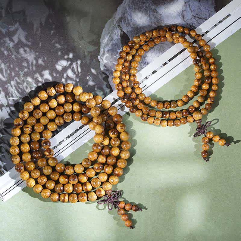 Buddha Stones Mala de 108 perles en marbre et bois naturel Harmony - image 7