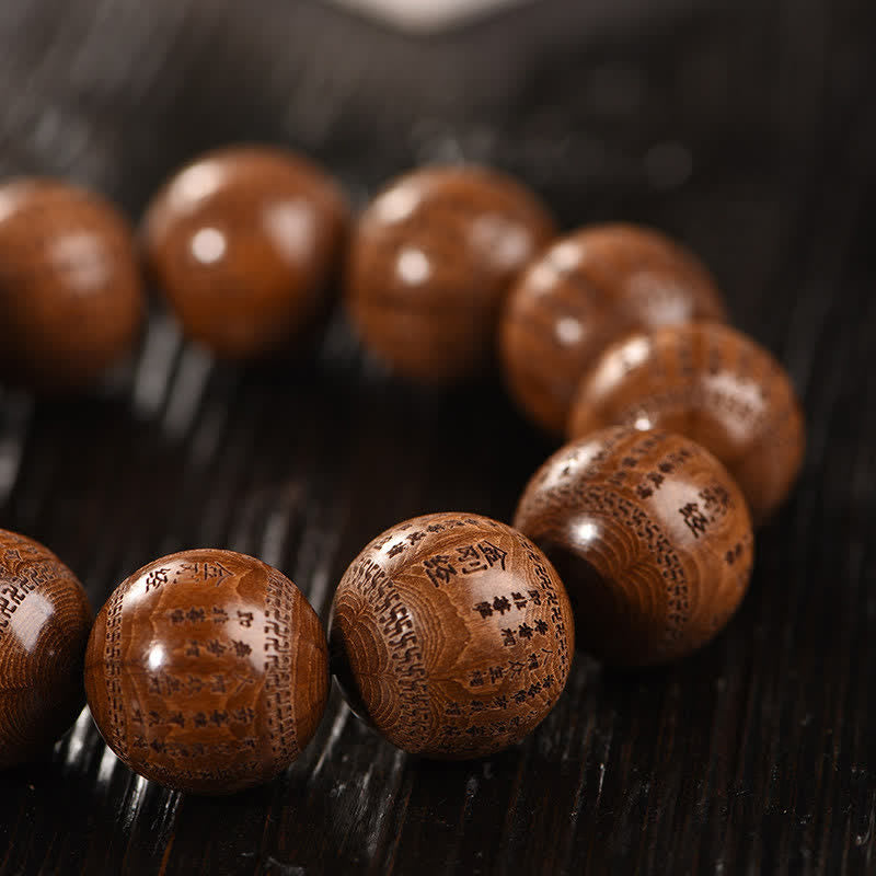 Buddha Stones Bracelet Sutra Om Mani Padme Hum en bois naturel d'Abelia Biflora Cœur de Bois. - image 12