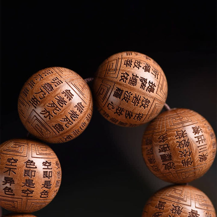 Buddha Stones Bracelet Sutra Om Mani Padme Hum en bois naturel d'Abelia Biflora Cœur de Bois. - image 16