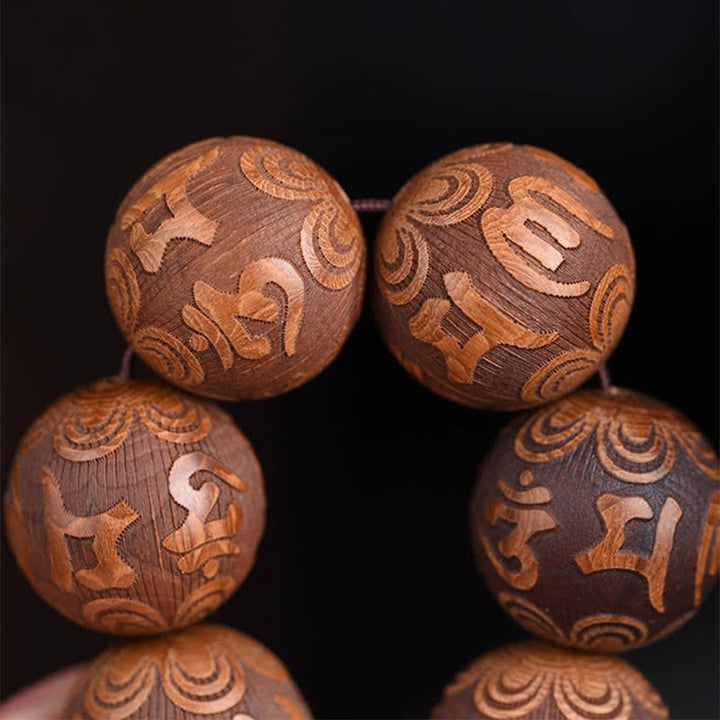Buddha Stones Bracelet Sutra Om Mani Padme Hum en bois naturel d'Abelia Biflora Cœur de Bois. - image 3