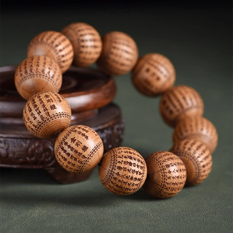 Buddha Stones Bracelet Sutra Om Mani Padme Hum en bois naturel d'Abelia Biflora Cœur de Bois. - image 9