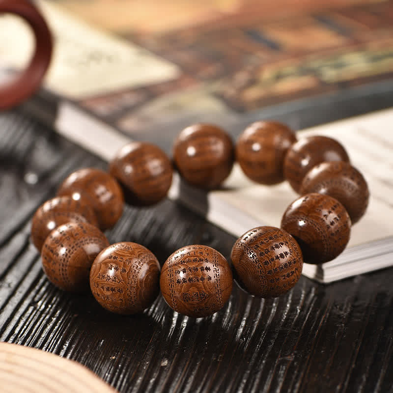 Buddha Stones Bracelet Sutra Om Mani Padme Hum en bois naturel d'Abelia Biflora Cœur de Bois. - image 10