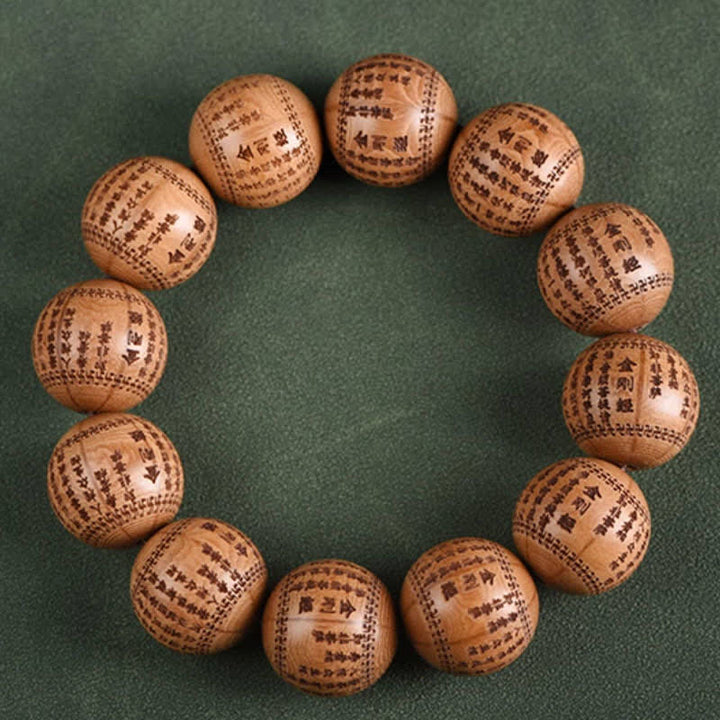 Buddha Stones Bracelet Sutra Om Mani Padme Hum en bois naturel d'Abelia Biflora Cœur de Bois. - image 8