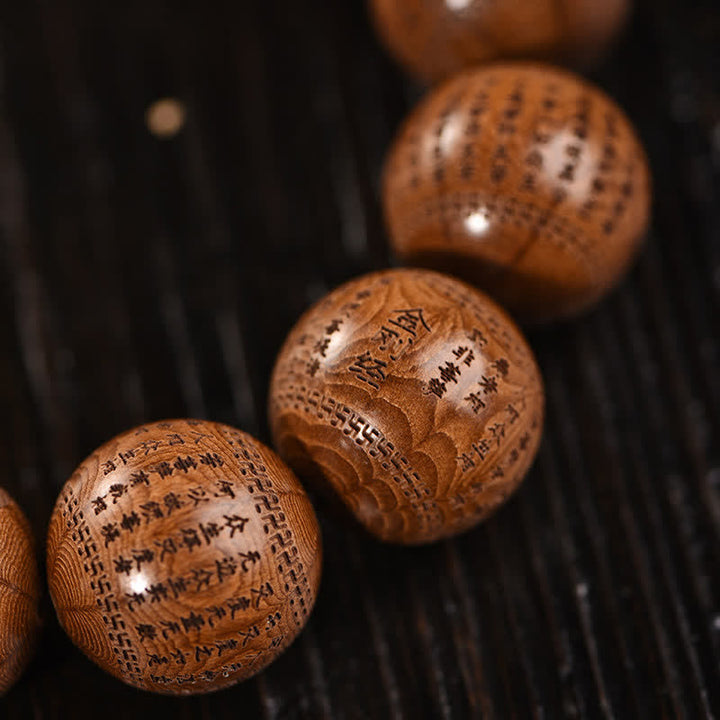 Buddha Stones Bracelet Sutra Om Mani Padme Hum en bois naturel d'Abelia Biflora Cœur de Bois. - image 14