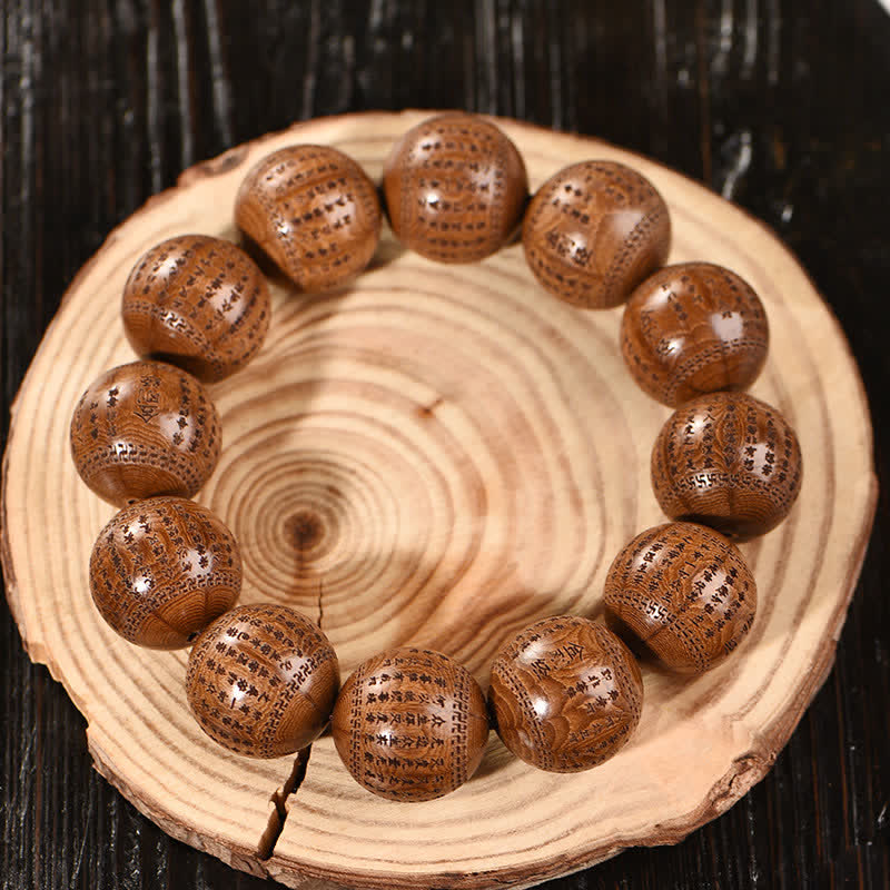 Buddha Stones Bracelet Sutra Om Mani Padme Hum en bois naturel d'Abelia Biflora Cœur de Bois. - image 11