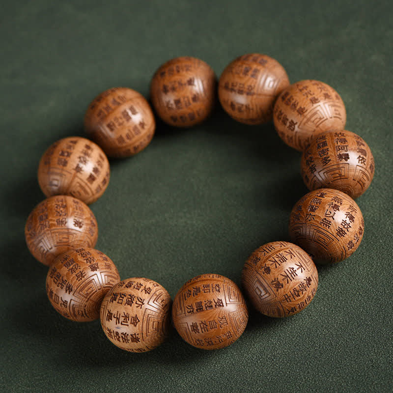 Buddha Stones Bracelet Sutra Om Mani Padme Hum en bois naturel d'Abelia Biflora Cœur de Bois. - Sutra du Cœur - image 15